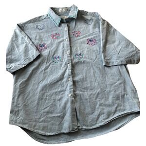 Vtg Jennifer Blair Northern Isles Short Sleeve Denim Floral Heart Shirt Size 18